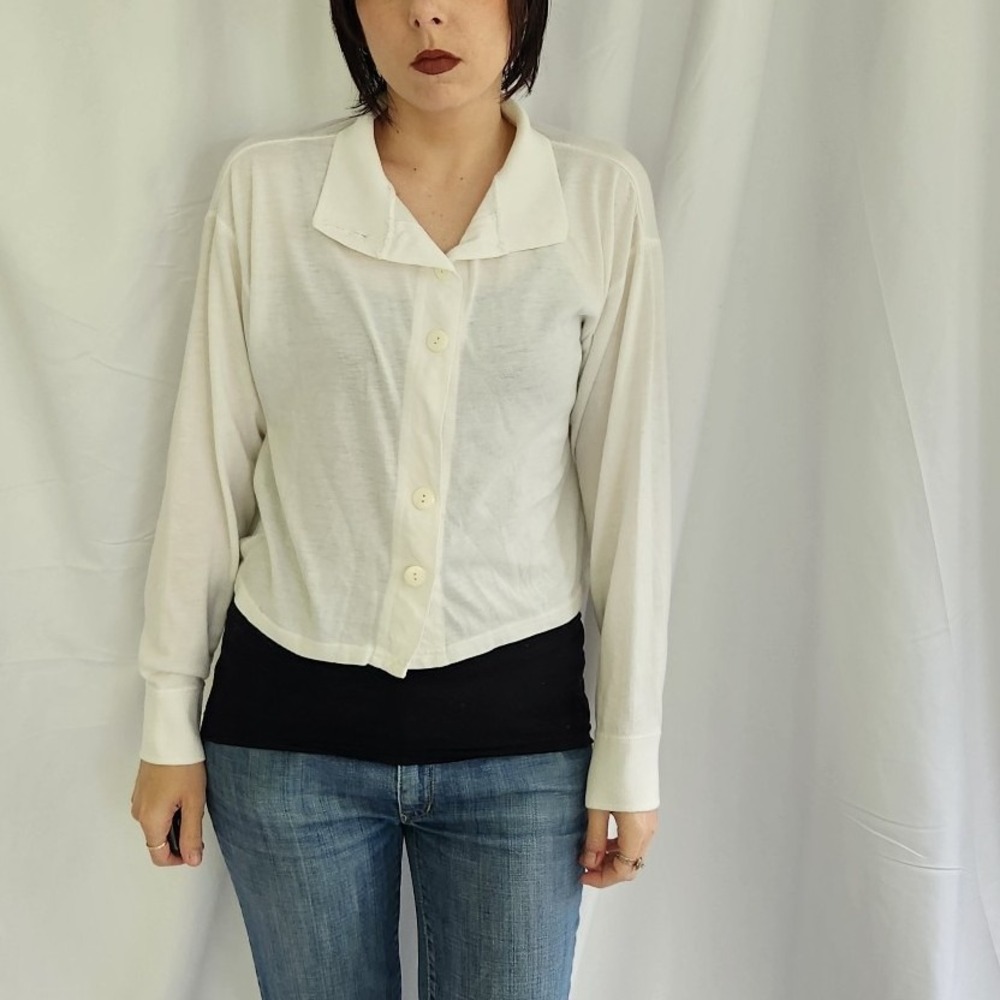 90s‎ White Cropped Boxy Cardigan